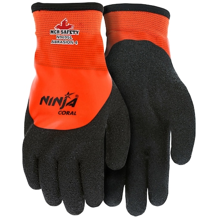 Mcr Safety Gloves, Ninja Coral, 7G In-15G Out. PVC XXL, 12PK N9695XXL